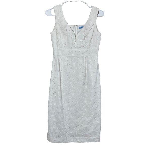 Antonio Melani Cocktail White Dress Mini Tank Keyhole Ruffle V-Neck Zipper Sz 2 - Picture 1 of 16